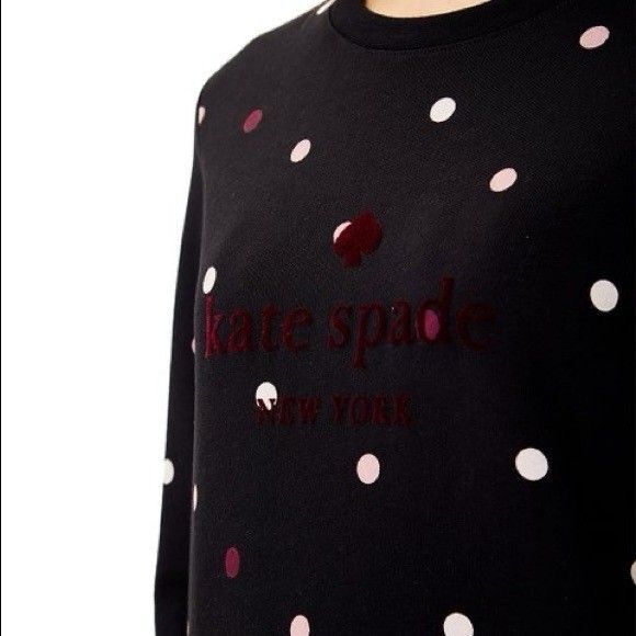 Kate Spade Bakery Cotton Sweatshirt Sz S Black Pink Polka Dot Crew Neck Pullover - Picture 3 of 11